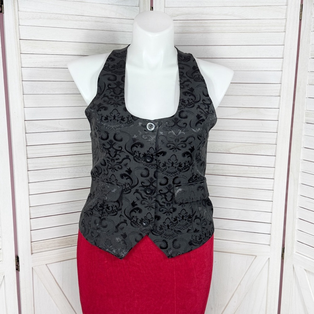 Kancy Kole Brocade Racerback Tuxedo Vest‎ Waistcoat Black Large